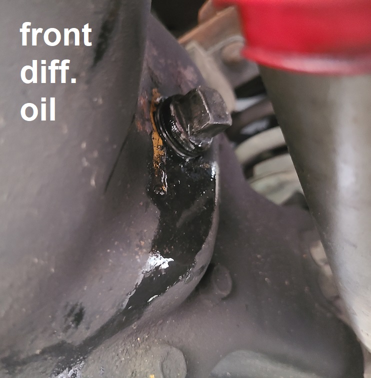 The front diff oil looks OK, and is very slightly over full. There is no indication it has ever been changed, and it doesn't need to be.