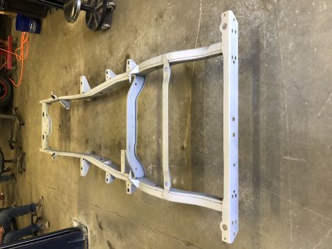 1979 Jeep CJ5 - A bare vehicle frame is shown, possibly for restoration or repair.