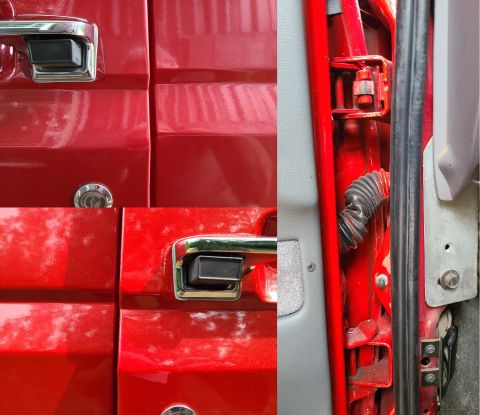 1995 Ford Bronco - Both front doors are sagging (the driver's due to a worn upper hinge) which is probably why both of their strike sleeves have broken away.…