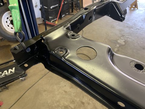 1979 Jeep CJ5 - Close-up of a vehicle frame section, likely undergoing restoration or repair.
