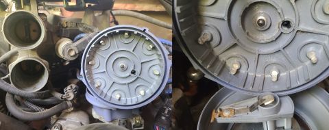 1995 Ford Bronco - The distributor cap terminals were scraped, and the cap & rotor were coated with dielectric grease as recommended by Ford. IF THE IMAGE IS…