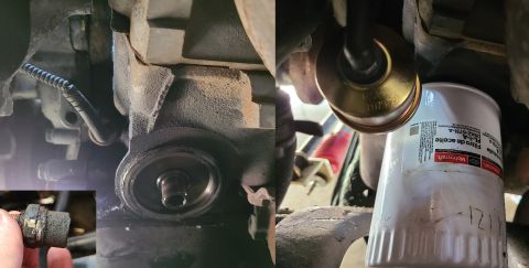 1995 Ford Bronco - The factory oil cooler has been removed, and a connector , Standard PS60 pressure sender , and FL1A filter installed. Additionally, a jumpe…