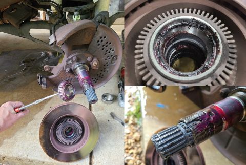 1995 Ford Bronco - The front wheel bearings were cleaned & packed with disk brake grease, and the seals were replaced. The previously-empty space inside the h…