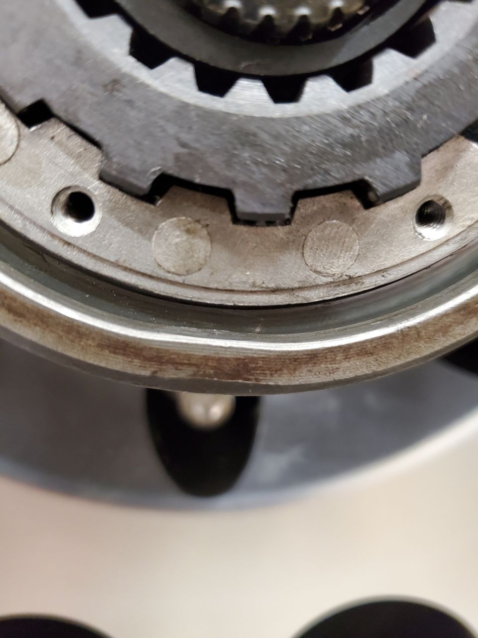 close-up of a metal gear and locking mechanism