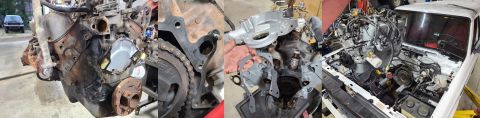 1995 Ford Bronco - Because coolant was trickling out of the timing cover gasket even without pressure, the engine was removed, cleaned, re-sealed, & painted.…