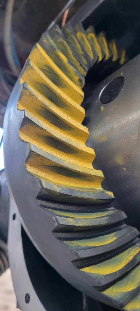 1996 Ford Bronco - Close-up of a differential gear, showing wear patterns marked in yellow.