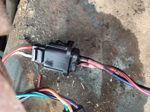 1976 Ford Bronco - This is a close-up view of a vehicle's wiring harness connector with multiple wires.
