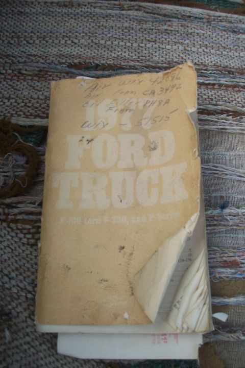 1977 Ford F-150 - A 1977 Ford Truck owner's manual is shown, with handwritten notes on the cover.