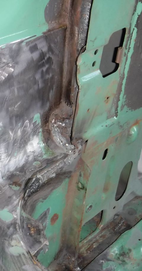 1992 Ford Bronco - By far the toughest item, a) squeezing the MIG nozzle into that space, and b) filling all the sheet metal fractures without burning up the…