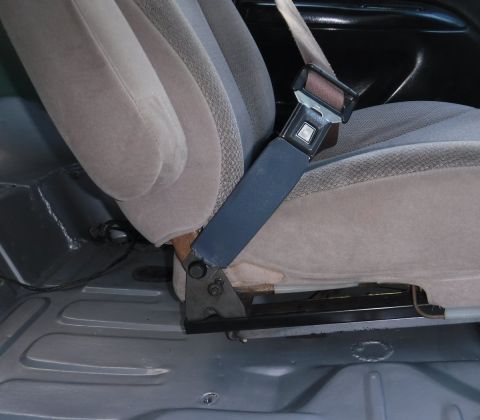 1992 Ford Bronco - One of the F-series bench seat belts ended up working well, with a trimmed sleeve, along with the Windstar's seat back bolt. You can see a…
