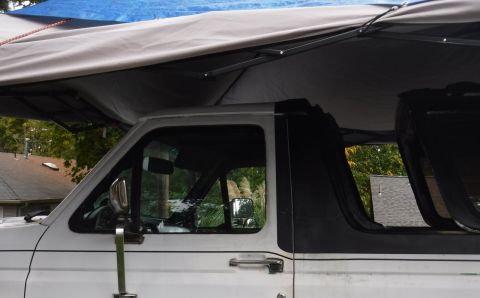 1992 Ford Bronco - Top slid back (and bolted down one slot back, safety first!) for painting. The tarped up canopy was barely up to the rain/wind task. Not th…
