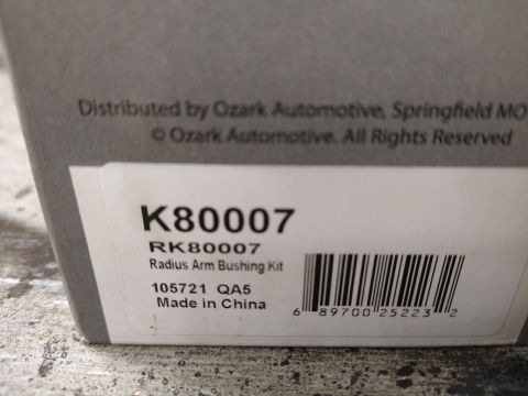 1996 Ford Bronco - Packaging for a Radius Arm Bushing Kit, part number RK80007, made in China.