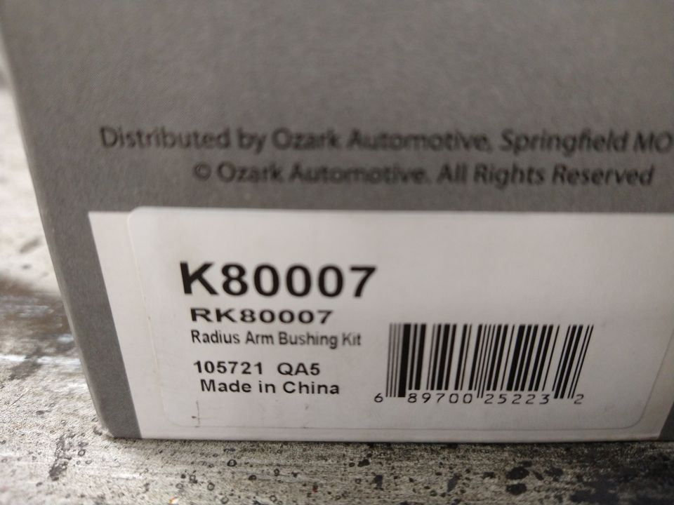 Box for Radius Arm Bushing Kit RK80007, distributed by Ozark Automotive