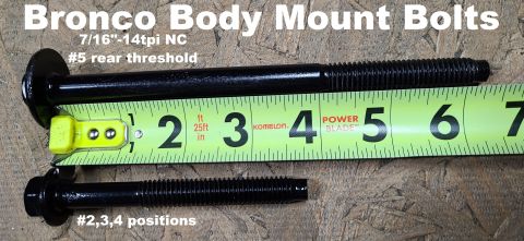 1983 Ford Bronco - Bronco Body Mount Bolts IF THE IMAGE IS TOO SMALL, click it. The front bolts are M12x1.75 100mm FULLY THREADED w/15mm head & small integral…