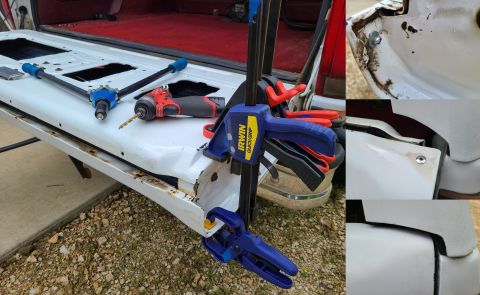 1983 Ford Bronco - Since this t/g isn't broken yet, I'm just riveting the skins together. After clamping the skins carefully with Irwin QuickGrips , I drilled…