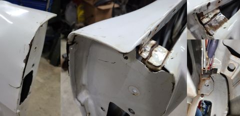 1983 Ford Bronco - This skin is torn badly, so it's getting the most-thorough treatment. The spot welds are ground away so the useless tab can be removed. The…
