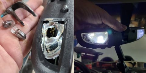 2003 Pontiac Grand Am - It took a modification to some pliers to pull the original bulbs, but the front map lamps in the RV mirror were swapped to LED. IF THE IMAG…