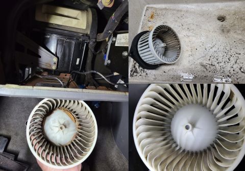 2003 Pontiac Grand Am - While the glove box was out, the blower was found to have leaves inside, so it was removed & cleaned. IF THE IMAGE IS TOO SMALL, click it.…