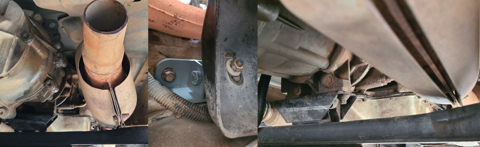 The engine mounts had shifted, allowing the catalytic converter to rest on the crossmember, but they're neutralized & tight now.
IF THE IMAGE IS TOO SMALL, click it.

$0