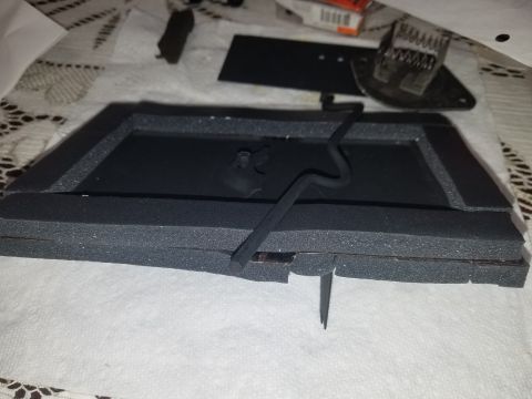 1976 Ford Ranchero - A disassembled automotive heaterbox component is shown on a white cloth surface.