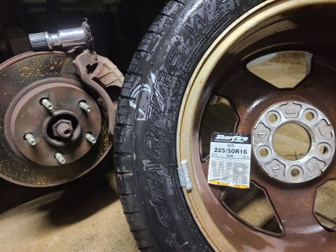 2003 Pontiac Grand Am - After straightening the lips of 2 wheels, the bald rear tires were replaced with Starfire WR 225/50R16 92W & installed on the front, with t…