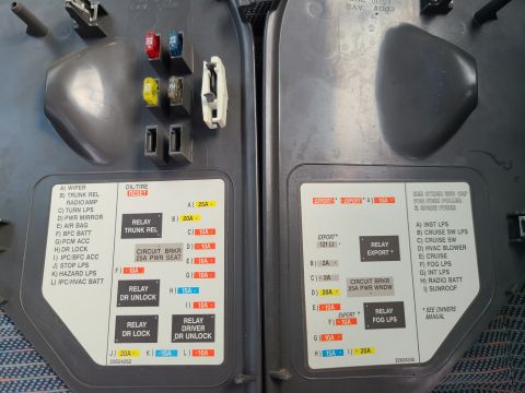 2003 Pontiac Grand Am - Front fuse panel maps (left & right ends of dash, facing door panels) IF THE IMAGE IS TOO SMALL, click it.