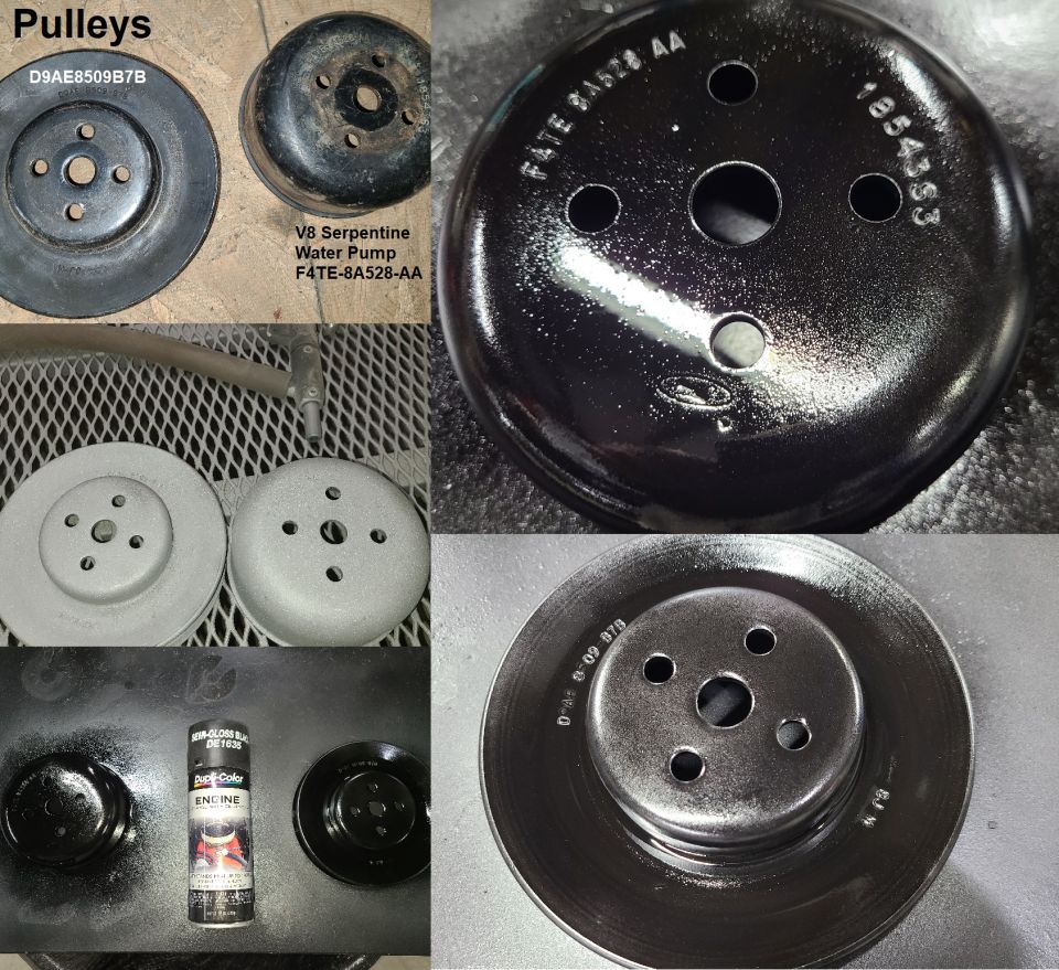 Smallblock V8 Water Pump Pulleys
IF THE IMAGE IS TOO SMALL, click it. [url=https://www.ebay.com/sch/i.html?_ssn=untod]Also available via eBay.[/url]

The larger one MIGHT have come from an '88 Crown Vic 5.0L. The smaller one is SOLD Sep'22 & fits '87-97 F-series/Broncos.