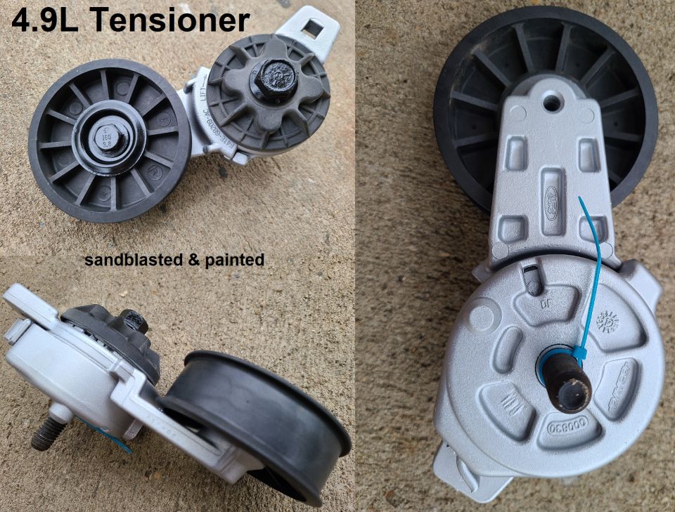 4.9L tensioner part, sandblasted & painted, with SuperMotors logo