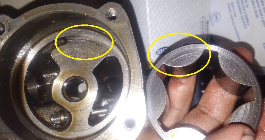 the oil pump was sized. so i pulled it apart and found a bit of metal jammed it up. left a bit of a gouge where it was.
