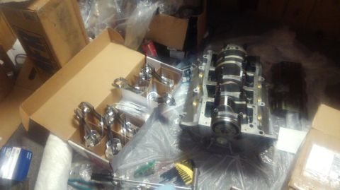 1996 Ford Bronco - crankshaft in for measuring clearances for block using ARP main studs for strength and Clevite HX bearings for extra oil clearances