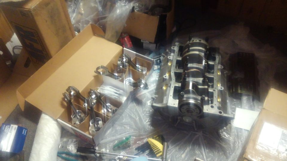 crankshaft in for measuring clearances for block

using ARP main studs for strength and Clevite HX bearings for extra oil clearances
