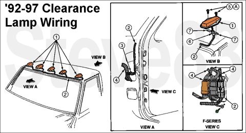 1983 Ford Bronco - Clearance Light Wiring IF THE IMAGE IS TOO SMALL, click it. 1 M3G102 Tape 2 15A404 Wiring Assembly 3 -- Locator, Position in Hole Provided…