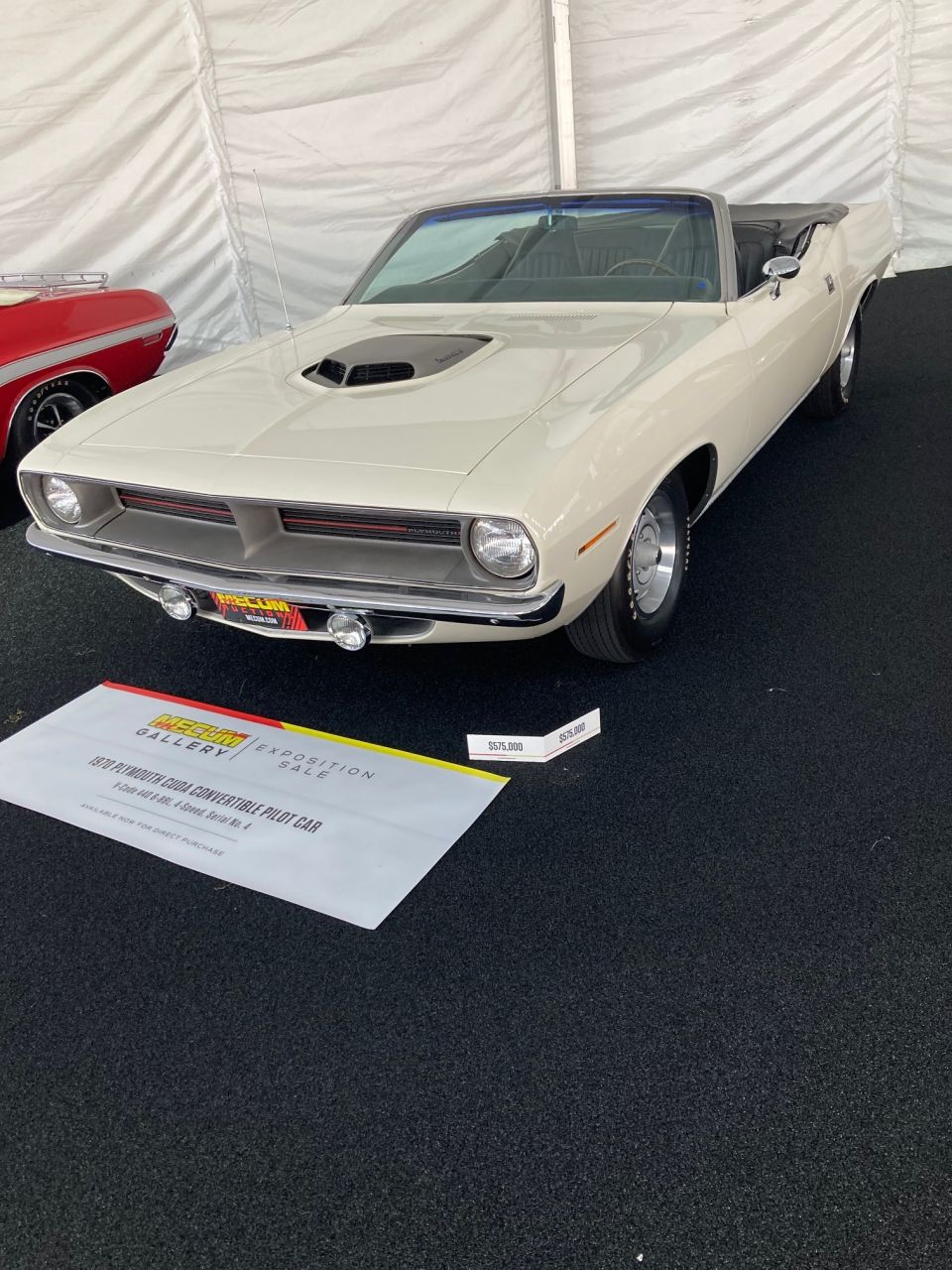 1968 Mercury Cougar convertible, white exterior, black top, front view