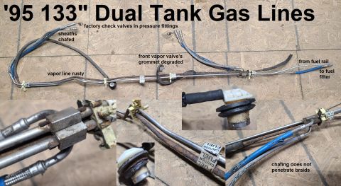 1995 dual tank gas lines with chafed sheaths and rusty vapor line
