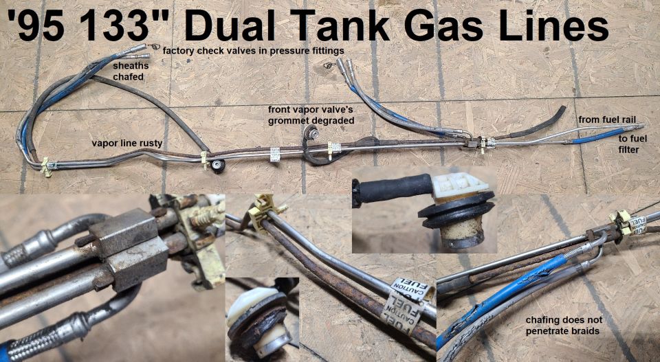 1995 dual tank gas lines with chafed sheaths and rusty vapor line