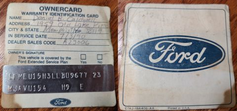1983 Ford Bronco - Owner Card from '90 Bronco IF THE IMAGE IS TOO SMALL, click it.