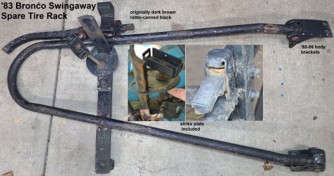 1983 Ford Bronco - '83 Bronco Swingaway Spare Tire Carrier IF THE IMAGE IS TOO SMALL, click it. Originally dark brown metallic, I spray-painted it black decad…