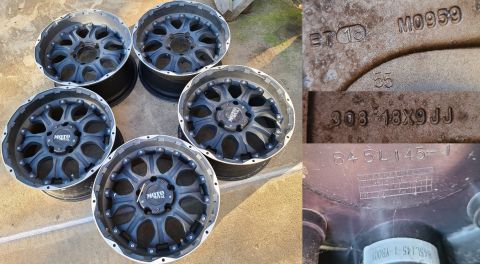 1983 Ford Bronco - 5 MotoMetal M0959 18x9" Wheels with 3 Center Caps (each with 3 screws, and 1 wrench) IF THE IMAGE IS TOO SMALL, click it.