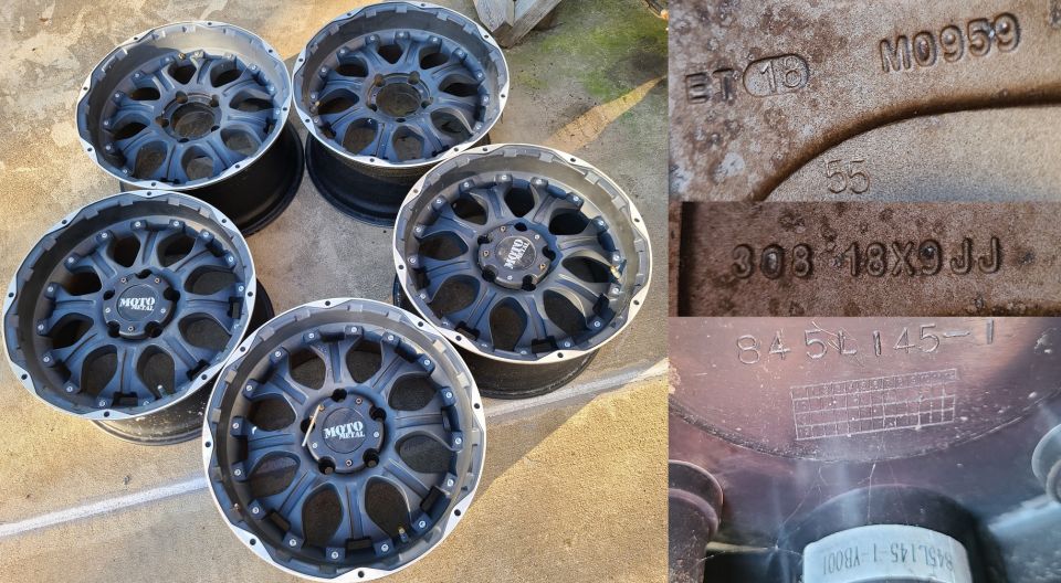 5 MotoMetal M0959 18x9" Wheels with 3 Center Caps (each with 3 screws, and 1 wrench)
IF THE IMAGE IS TOO SMALL, click it.