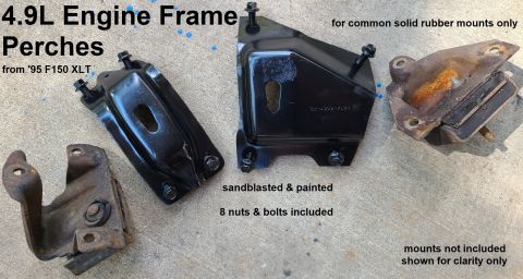 1983 Ford Bronco - SOLD 4.9L Engine Perches with original nuts & bolts IF THE IMAGE IS TOO SMALL, click it. sandblasted & painted for rubber engine mounts (as…