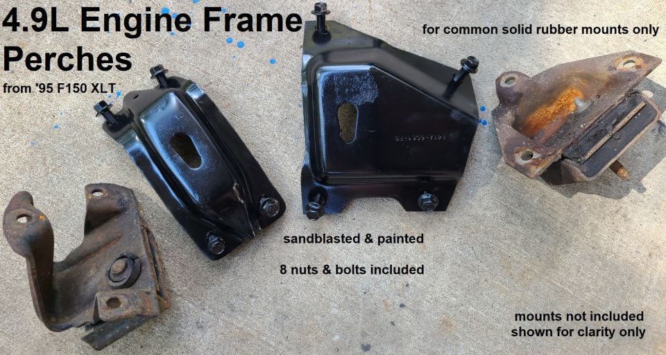 Sandblasted painted 4.9L engine frame perches from 1995 Ford F150 XLT with solid rubber mounts