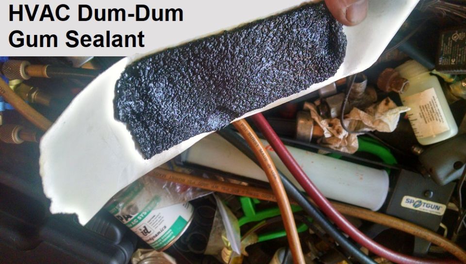 DumDum
IF THE IMAGE IS TOO SMALL, click it.

I don't know the actual name of this sealant, but it's commonly used on automotive HVAC systems. Every technician & parts guy I know calls it dumdum.