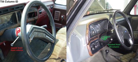 1983 Ford Bronco - Tilt Column Identification IF THE IMAGE IS TOO SMALL, click it. The front of the hole where the turn signal stalk enters the column identif…