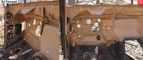 1983 Ford Bronco - Firewall of an '82 Bronco IF THE IMAGE IS TOO SMALL, click it. This firewall was modified for an EEC and hydraulic clutch master cylinder.