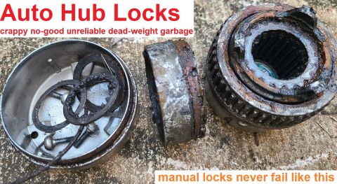 1983 Ford Bronco - Auto Hub Locks SUCK!!! . . . . ...right? IF THE IMAGE IS TOO SMALL, click it. As bad as this looks, and despite the fact that it isn't work…