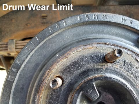 1983 Ford Bronco - Brake Drum Wear Limit Specification is stamped into drum lip IF THE IMAGE IS TOO SMALL, click it. 282.45mm = 11.12"