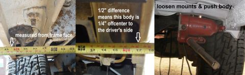 1983 Ford Bronco - Body Centering IF THE IMAGE IS TOO SMALL, click it. When the rubber mounts collapse, they allow the body to slide on the frame, causing var…