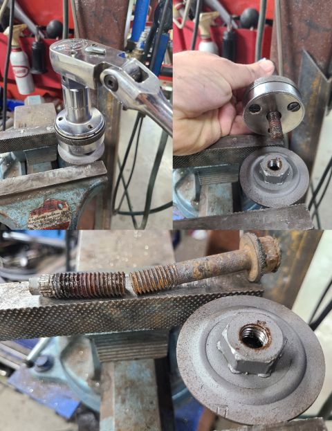 1983 Ford Bronco - Bolt Extraction IF THE IMAGE IS TOO SMALL, click it. A bolt that shears off inside a lower mount may be extracted by screwing it out throug…