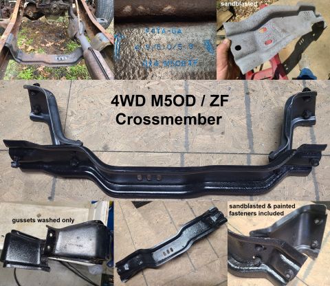 1995 Ford F-150 - 4WD M5OD/ZF Crossmember IF THE IMAGE IS TOO SMALL, click it. Sandblasted & painted except gussets; all fasteners included