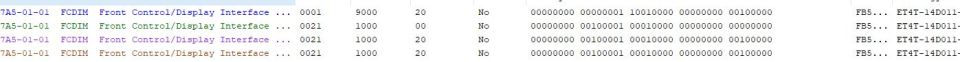 Computer code listing with part numbers and hexadecimal values